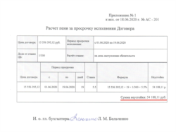 Документ о взыскании пени с компании «Авангард-строй»