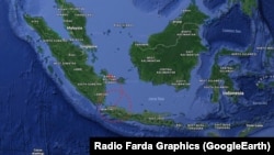 Карта Индонезии с обозначением места авиакатастрофы