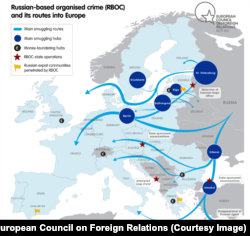 Деятельность российских криминальных структур в Европе. Карта из доклада Марка Галеотти