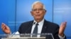 BELGIUM -- European Union foreign policy chief Josep Borrell gives a video press conference with the media after the meeting of EU foreign ministers at the European Council building in Brussels, April 19, 2021